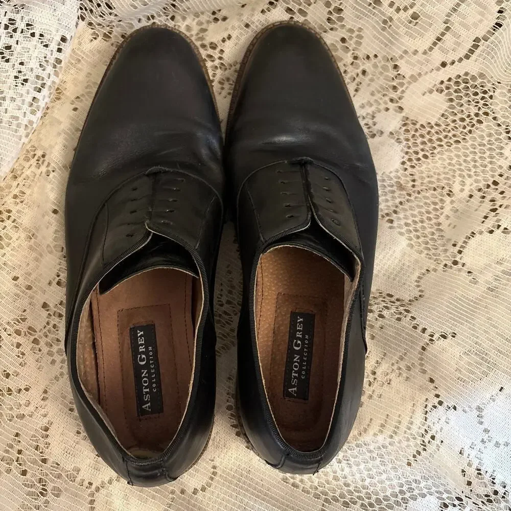 Aston Grey Men's US 11.5 Black Leather Oxford Dress Shoes